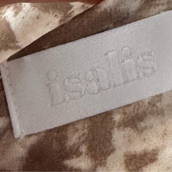 isalis Women's M Off the Shoulder 3/4 Sleeve Cropped Blouse Brown Off White Med - Picture 2 of 7